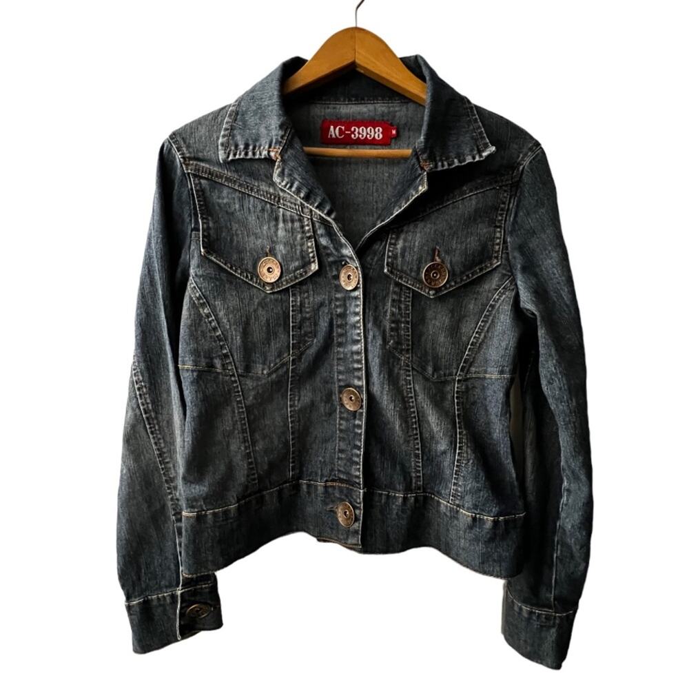 Access Jeans Medium Denim Jean Jacket Oversized Buttons Label Collar Y2K